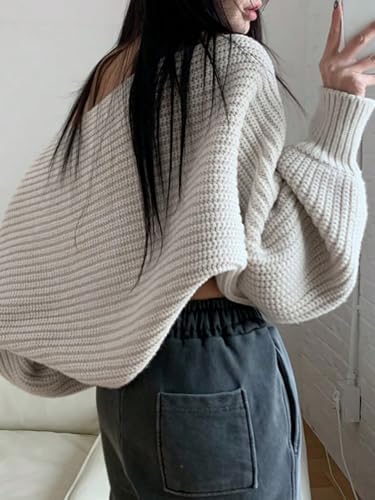 COZYEASE Women's Cropped Cardigan Sweaters Casual Long Lantern Sleeve Open Front Short Bolero Shrugs Chunky Knit Tops2