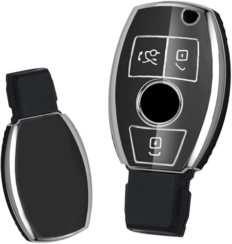 Miniatura 2 de ontto Funda para llavero Benz para Clase A C E S, carcasa de TPU suave con borde plateado para GLK CLA GLA GLC GLE CLS SLK AMG Series Gris-Azul