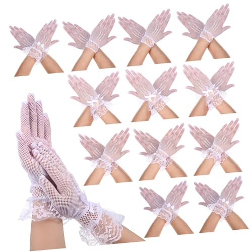 TOVINANNA Bridal Gloves Set of 12 Mesh Wedding Gloves Black Lace Elegant for Formal Events