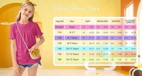 Image of Ebifin Girls Short Sleeve Tops Kids Peplum Babydoll T Shirts Tees 4-15Y | Girls T-Shirts, Crew neck Short Sleeve Shirts, Casual Tunic Tops, Cute Blouses, Summer Tees, Ruffle Hem, Loose fit