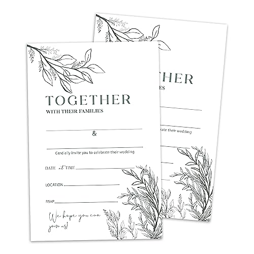 WwongxianB Set of 25 Wedding Floral Art Invitations with Envelopes, Modern Invites for Bridal Shower, Wedding Shower Reception, Evening Invitations, Fill in Style Invites Cards -011