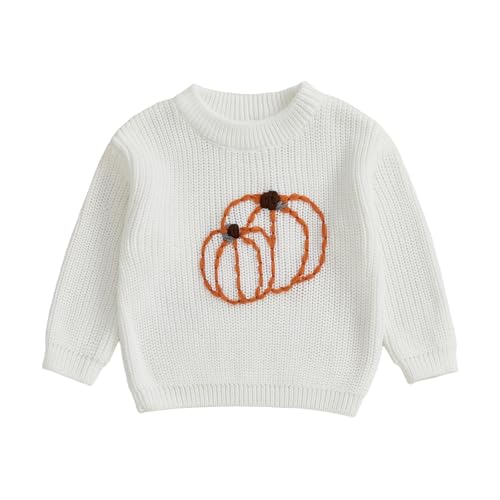 Toddler Baby Girl Boy Halloween Outfit Pumpkin Embroidery Knit Sweater Sweatshirt Outerwear Fall Winter Clothes