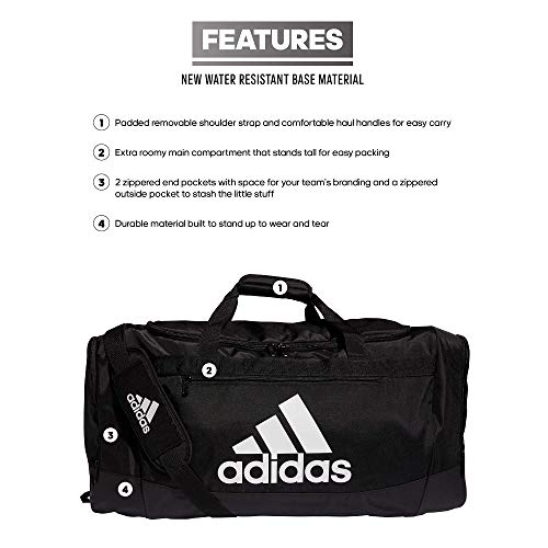 adidas Defender 4 Large Duffel Bag, Black/White, One Size