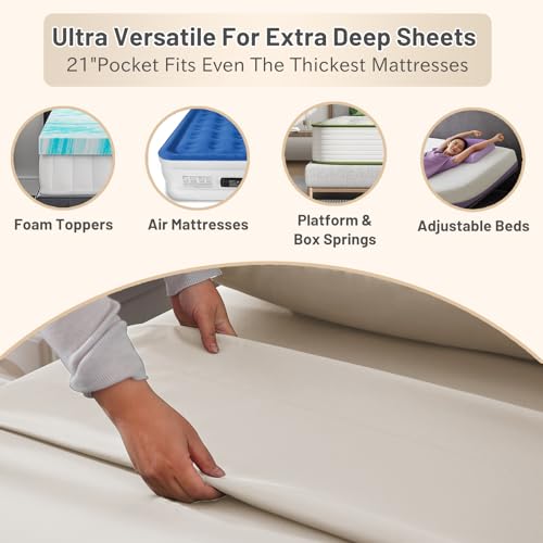 MEISHANG Extra Deep Pocket California King Sheets Cotton - 1000 Thread Count Sheets -Fits 18"-24" in Deep Mattress,100% Egyptian Cotton,Sateen Weave, Soft & Breathable - 4 Piece (Cal King, Linen)