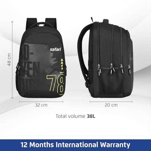 Image of Safari 38L Printed Laptop Backpack with Raincover, 4 Compartments, Bottle Holder, Organizer, School & College Bag for Boys and Girls, Office & Travel Bag for Men and Women