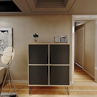 Homemania Multi-Purpose Storage Unit Melamine Chips Metal, Oak, Black, 90 x 30 x 110 cm
