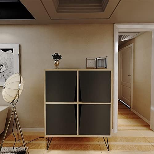 Homemania Multi-Purpose Storage Unit Melamine Chips Metal, Oak, Black, 90 x 30 x 110 cm