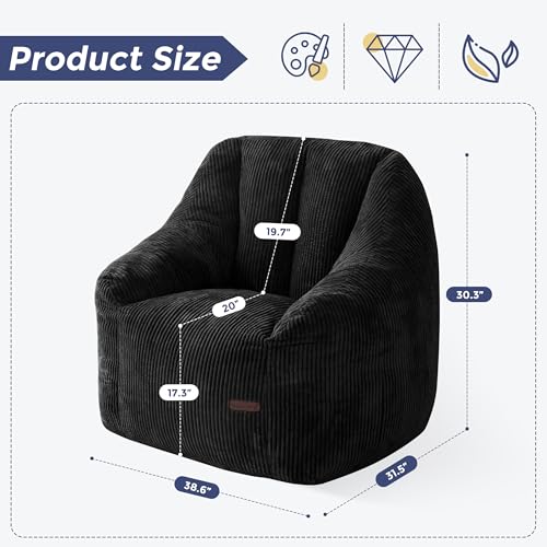 Image of MAXYOYO Bean Bag Chair, Bean Bag Sofa with Filler, Cozy Living Room Chair for Adults and Kids, Stuffed Floor Sofa for Bedroom Dorm Reading, Black