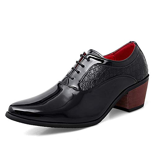 Dress Formal Shoes for Men Lace Up Round Toe Patent Leather Faux Leather Rubber Sole Resistant Non Slip Anti-Slip Block Heel Wedding