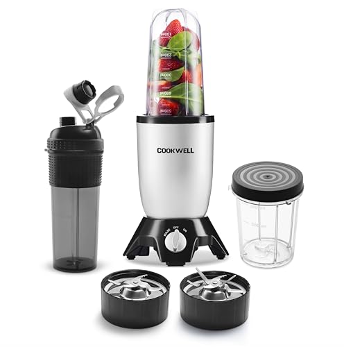 Image of Cookwell Bullet Mixer Grinder (Metallic Silver, 3 Jars, 2 Blades)