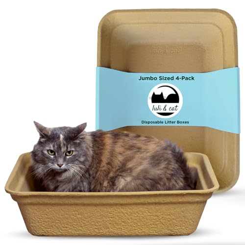 Image of Disposable Litter Box for Cats | Thick and Sturdy Jumbo Sized 4-Pack