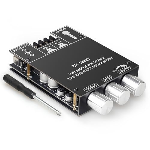 Image of ZK-1002T Bluetooth Amplifier Board with IPEX1 Base, TPA3116D2 Chip, 100W+100W Output, 2.0 Stereo Audio, 12V-24V DC Input, Ideal for DIY Bluetooth Speakers