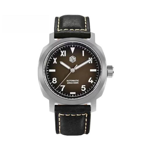San Martin Watches for Men SN065G - 40mm Classic Dive Watch YN55 Automatic Movement Sapphire Crystal Luminous Mechanical Wristwatch 100m Waterproof (Black Leather Stap)