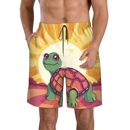 Men's Swim Trunks Turtle in The Sun Quick Dry Board Shorts Mens Bathing Suit Beach Swimwear with Pockets