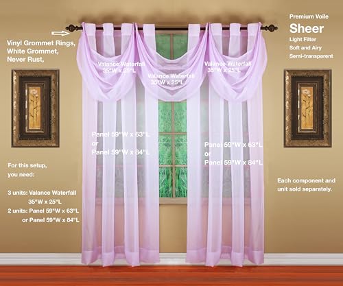 Image of Today's Curtain, Emelia Grommet Sheer Valance Waterfall 25 inch Lilac, 35 inch W x 25 inch L