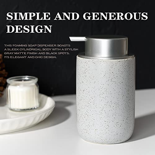 Girlufo SLIVER PUMP Gray Foaming Soap Dispenser,Kitchen Soap Dispenser With Plastic Silver Soap Pump,Ceramic Foam Soap Dispenser For Bathroom,12Oz Refillable Soap Dispenser thumb #1