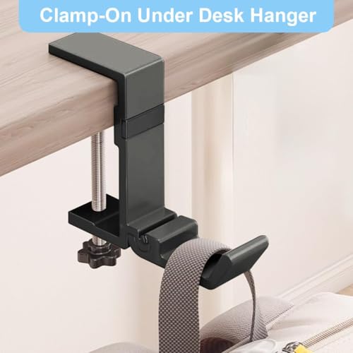 Image of Pack of 2 Folding Desk Bag Hook, Underdesk Headphone Stand, Metal Table Edge Hook for Handbag, Backpack & Purse, Portable Space-Saving Travel & Office Use (Type B)