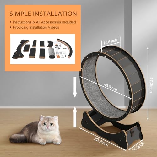 Cat Wheel, 48" XL Large Cats Exercise Running Wheel, Cat Treadmill for Indoor Cats