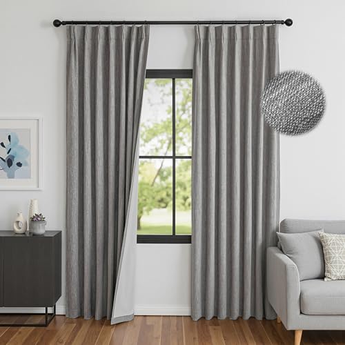 Image of MYSKY HOME Dark Grey Blackout Curtains 84 inches Long Pinch Pleated Curtains for Living Room Bedroom 100% Room Darkening Black Out Window Drapes with Hooks Back Tab, 40 inch Wide per Panel, 2 Pieces