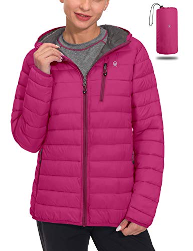 Little Donkey Andy Women's Packable Lightweight Puffer Jacket Hooded Windproof Winter Coat with Recycled Insulation PInk Flambe L