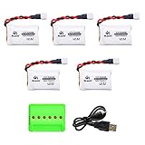 5pcs 3.7V 300mAh 25C LiPo Battery with 1 in 6 Charger Compatible with FQ777 X11,Hubsan X4 H107C H107D H107L,JJRC H22 RC Quadcopter Drone