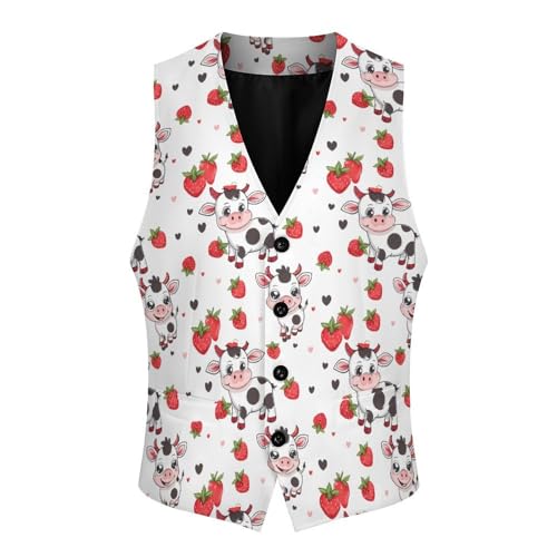 Cute Cow Strawberry Novelty Men's Suit Vest Casual Formal Dress Vests Business Waistcoat3