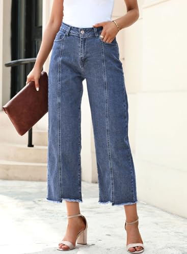 Image of Sidefeel Women's Jeans High Waisted Wide Leg Loose Fit Straight Leg Zimbaplatinum Cropped Denim Pants