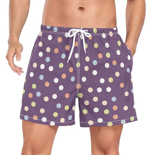 Mens Swim Shorts with Liner Black Polka Dots Quick-Dry Swim Shorts Small