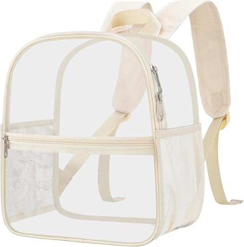 Image of Busiuw Clear Backpack for Stadium Events 12x12x6 Mini SmallSports Fan Backpacks with Front Pocket for Concert Sport Events Work Travel(Cream)