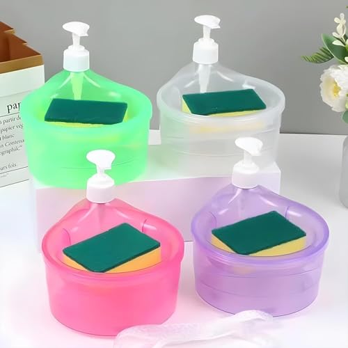Image of Double Layer Soap Dispenser for Bathroom Accessories Dishwasher Liquid Holder Liquid Dispenser Pump with Sponge Holder Kitchen Sink Accessories Items(Multi Colour) Plastic