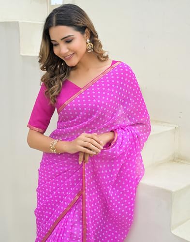 Image of SIRIL Women's Chiffon Printed Saree with Unstitched Blouse Piece