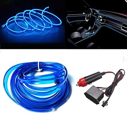VAISHNO El Wire, 5M Neon Lights 5V with Fuse Protection for Automotive Car Interior Decoration with 6mm Sewing Edge (Light Blue)