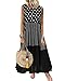 Minetom Longue Robe Femme Tunique Été Bohème Imprimé à Pois sans Manches Col Rond Maxi Robe de Plage Soirée Cocktail Grande Taille A Noir 46