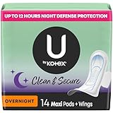 U by Kotex Security Overnight Maxi Pads with Wings, 14 Pads