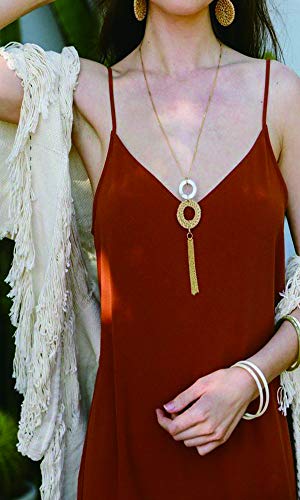 Long Necklace And Rattan Earrings Set For Women Handmade Long Tassel Rattan Necklace Wicker Earring Lightweight Weave Statement Jewelry (Brown) #TOP1