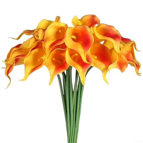 Flores artificiales de lirio de cala 10 piezas de material de poliuretano para ramo de boda, arreglos florales y decoración del hogar (naranja)