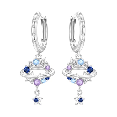 Image of MISEFF 925 Sterling Silver Dangle Earrings for Women, Star Moon Earrings and Cute Pet Earrings, Suitable for Sensitive Ears Fashion Jewellery Gift (Starry Earrings)