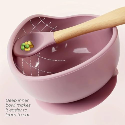 Image of Baby Food Bowl, Kids Round Cup and Spoon Set, Children Feeding Tableware Training Eating Bowl, Silicone Baby Supplies, Silicone Tableware Children's Products (Set : 1, Color : Dark Blue)