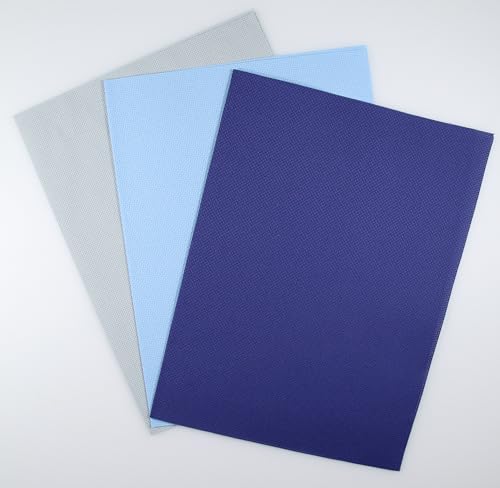 Image of KCS 3 pc of 12 inch x 18 inch(30cmx45cm) 16CT Counted Cotton Aida Cloth Cross Stitch Fabric (Sea Foam+Light Blue+Royal Blue)