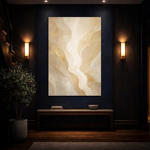 Art mural vagues abstraites dorées grand format vertical