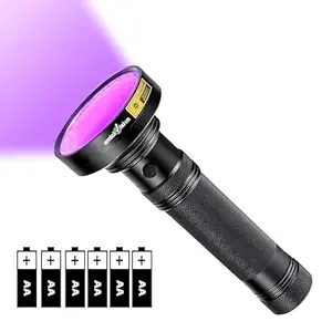 amiciVision 18W 100LED UV Flashlight, 395~400nm Ultra-Violet Metal Torch for Official Document Authenticity, Resin Curing, Gemstone Observation with 6xAA Battery