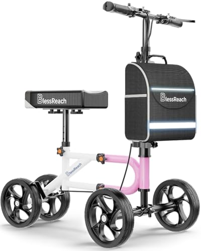 BlessReach Economy Knee Scooter Steerable Knee Walker for Foot Injuries Compact Crutch Alternative with Dual Braking System (Pink)