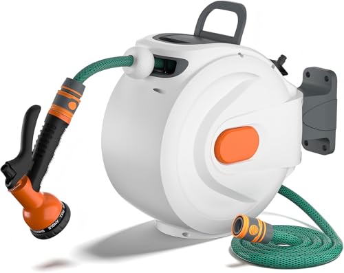 Retractable Garden Hose Reel with Nozzle and Swivel