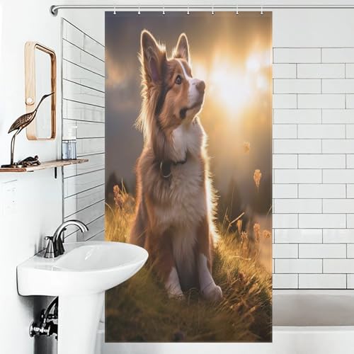 Chien rideau de douche lavable en machine rideaux de douche imperméable polyester 92x183 - 6