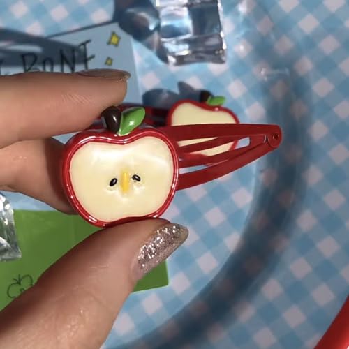 Pinzas para el cabello con lazo de manzana para bebés 4 piezas miniatura 5