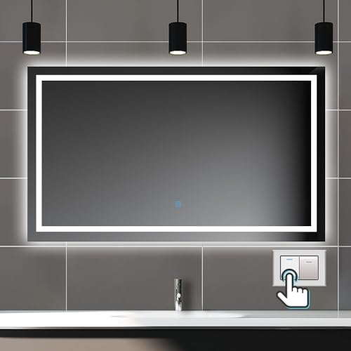 Specchio Rettangolare a LED Parete da Bagno 150 x 80cm, Anti nebbia, Dimmerabile 3000K-6500K, Funzione di Memoria