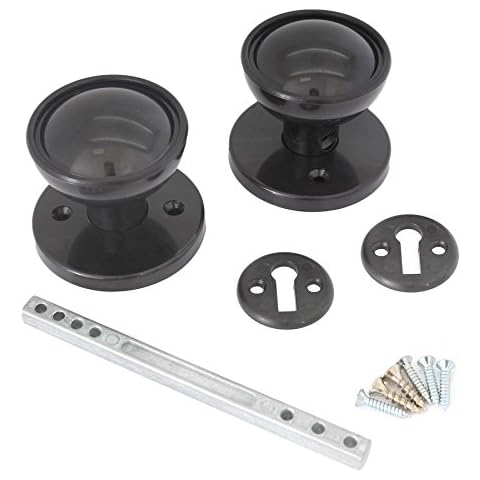Black Mortice Door Knob Set by White Hinge Cover