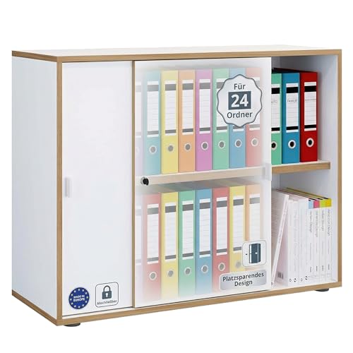 VCM Büroschrank mit 2 Fächern | moderner Aktenschrank mit Schiebetüren | Maße ca. H. 74 x B. 100 x T. 37 cm– Salia 2-Fach