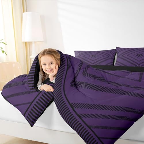 Image of Feelyou Boho Bedding Set Soft for Boys Girls, Purple Moroccan Style Comforter Set King Size Classic Diamond Pattern Duvet Quilt Microfiber Aztec Bedroom Decor 3 Pcs with 2 Pillow Cases