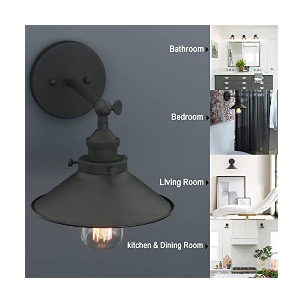 Phansthy industrial wall sconce light 81 inches metal lampshade vintage style 1 light wall light 180 degree adjustable lighting direction black  urban country home decor